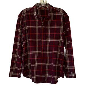 EDDIE BAUER Purple Plaid Boyfriend-Fit 1/2 Zip Popover Flannel Shirt Size Medium